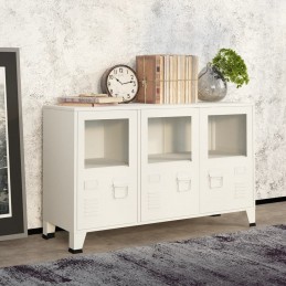 Acquista Credenza Bianca Industriale 105x35x62 cm in Metallo e Vetro con riferimento GHV-339609 della ditta GARDENHOME