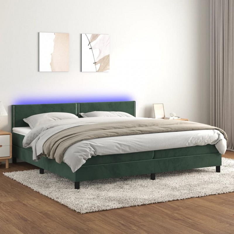 Acquista Letto a Molle con Materasso e LED Verde Scuro 200x200cm Velluto con riferimento GHV-3134366 della ditta GARDENHOME