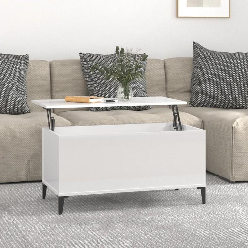 Acquista Tavolino Salotto Bianco Lucido 90x44,5x45 cm Legno Multistrato con riferimento GHV-819590 della ditta GARDENHOME
