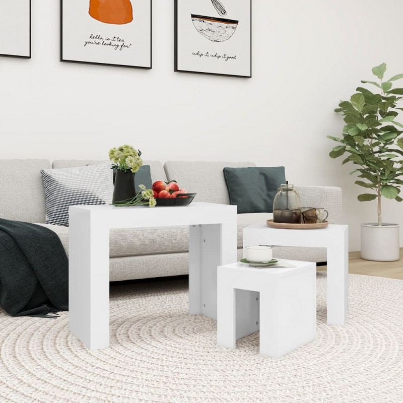 Acquista Tavolini da Salotto Impilabili 3 pz Bianchi in Truciolato con riferimento GHV-808540 della ditta GARDENHOME