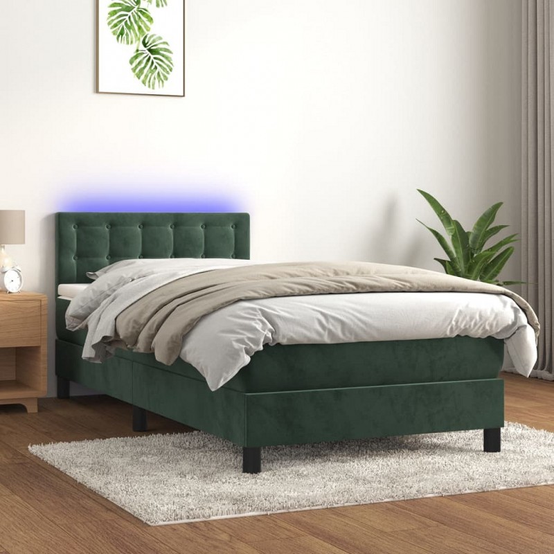 Acquista Letto a Molle con Materasso e LED Verde Scuro 90x200cm Velluto con riferimento GHV-3134624 della ditta GARDENHOME