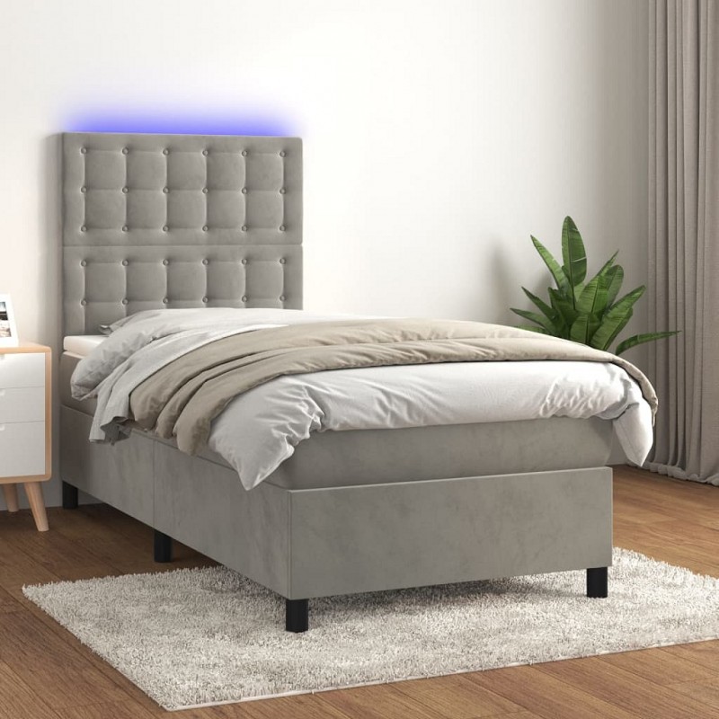 Acquista Letto a Molle Materasso e LED Grigio Chiaro 90x200 cm Velluto con riferimento GHV-3136341 della ditta GARDENHOME