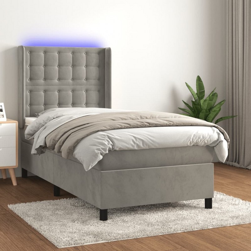 Acquista Letto a Molle Materasso e LED Grigio Chiaro 90x200 cm Velluto con riferimento GHV-3139781 della ditta GARDENHOME