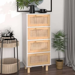 Acquista Credenza Bianca 40x30x90cm Legno Massello Pino Rattan Naturale con riferimento GHV-345642 della ditta GARDENHOME