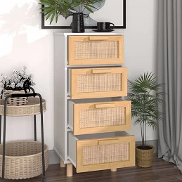 Acquista Credenza Bianca 40x30x90cm Legno Massello Pino Rattan Naturale con riferimento GHV-345642 della ditta GARDENHOME