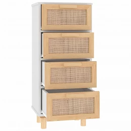 Acquista Credenza Bianca 40x30x90cm Legno Massello Pino Rattan Naturale con riferimento GHV-345642 della ditta GARDENHOME