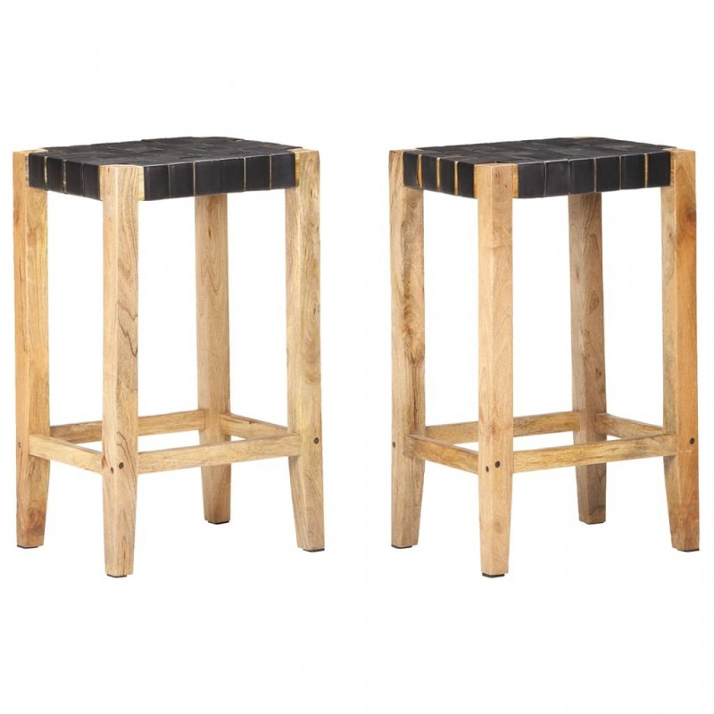 Acquista Sgabelli da Bar 2pz Neri 75cm in Vera Pelle con riferimento GHV-321835 della ditta GARDENHOME