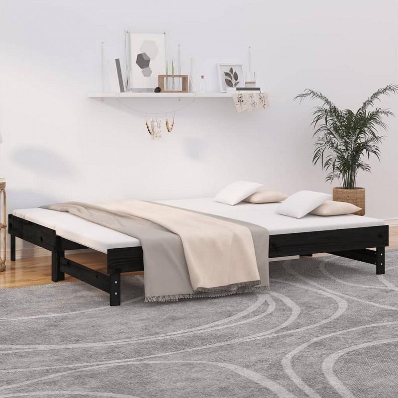 Acquista Dormeuse Estraibile Nera 2x(100x200) cm Legno Massello di Pino con riferimento GHV-823378 della ditta GARDENHOME