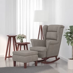 Acquista Poltrona a Dondolo Gambe Legno e Sgabello Grigio Chiaro Velluto con riferimento GHV-3121230 della ditta GARDENHOME