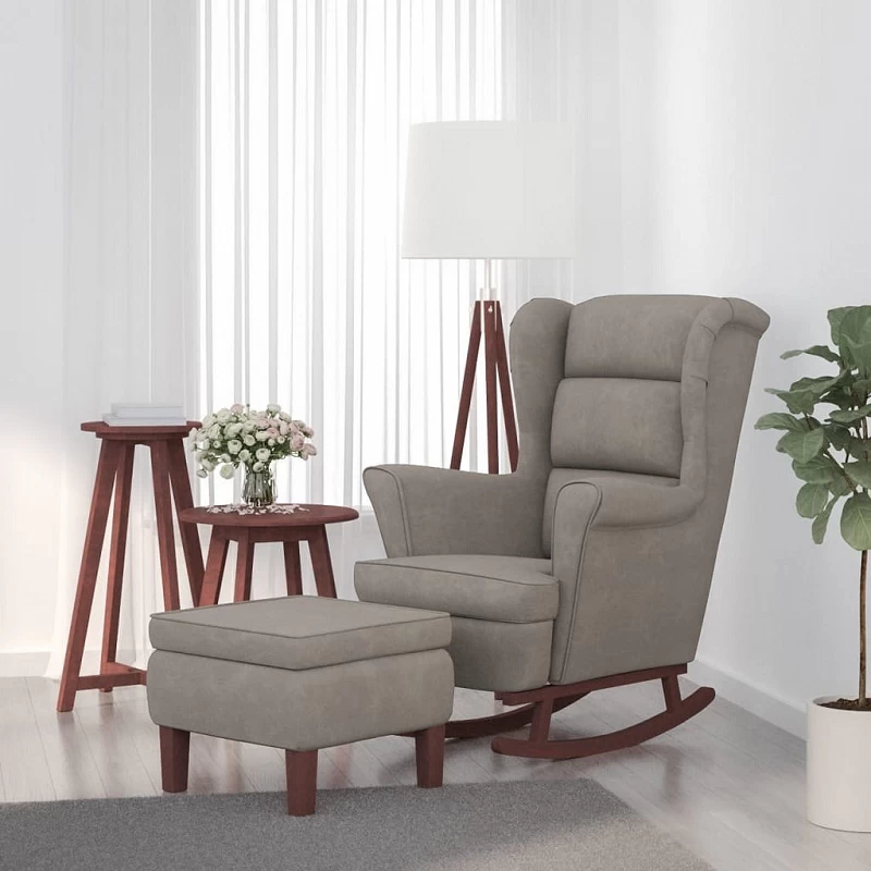 Acquista Poltrona a Dondolo Gambe Legno e Sgabello Grigio Chiaro Velluto con riferimento GHV-3121230 della ditta GARDENHOME