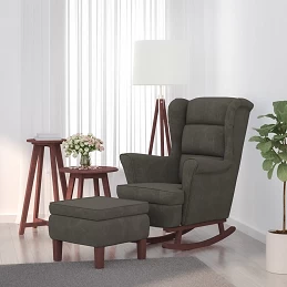 Acquista Poltrona a Dondolo Gambe Legno e Sgabello Grigio Scuro Velluto con riferimento GHV-3121231 della ditta GARDENHOME