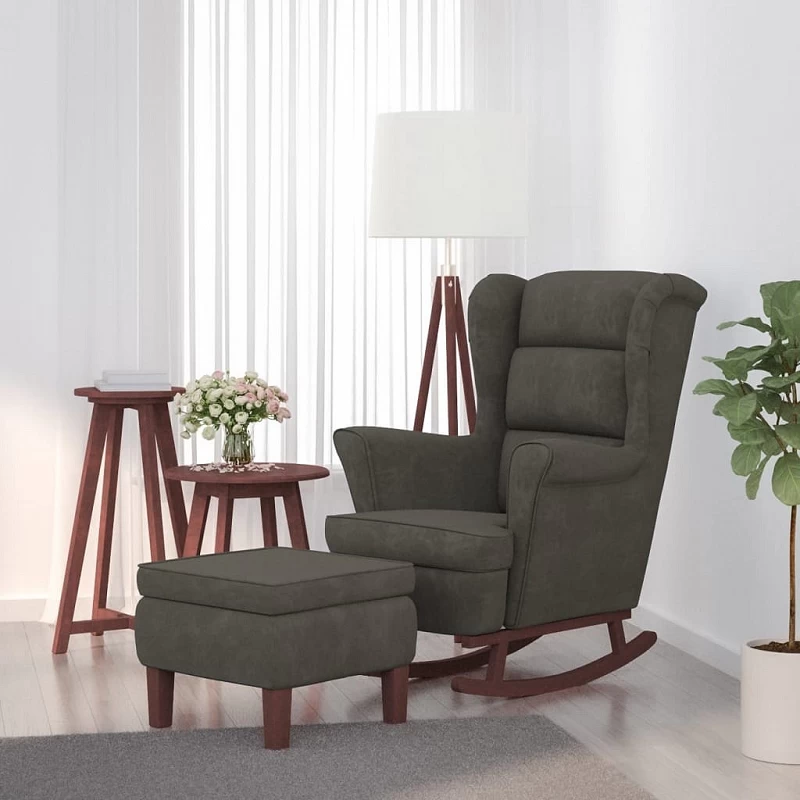 Acquista Poltrona a Dondolo Gambe Legno e Sgabello Grigio Scuro Velluto con riferimento GHV-3121231 della ditta GARDENHOME