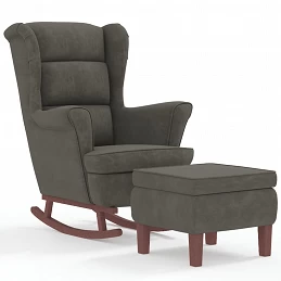 Acquista Poltrona a Dondolo Gambe Legno e Sgabello Grigio Scuro Velluto con riferimento GHV-3121231 della ditta GARDENHOME