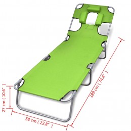 Acquista Lettino da Sole Pieghevole Poggiatesta Acciaio Verniciato Verde con riferimento GHV-41484 della ditta GARDENHOME