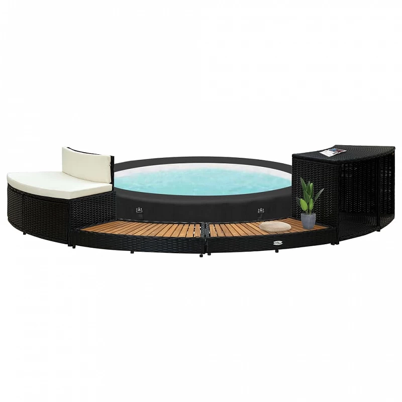 Acquista Bordo Spa Nero in Polyrattan e Legno d'Acacia con riferimento GHV-310092 della ditta GARDENHOME
