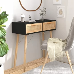 Acquista Tavolo Consolle Nero 80x30x75cm Massello Pino e Rattan Naturale con riferimento GHV-345625 della ditta GARDENHOME