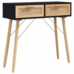 Acquista Tavolo Consolle Nero 80x30x75cm Massello Pino e Rattan Naturale con riferimento GHV-345625 della ditta GARDENHOME