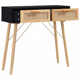 Acquista Tavolo Consolle Nero 80x30x75cm Massello Pino e Rattan Naturale con riferimento GHV-345625 della ditta GARDENHOME