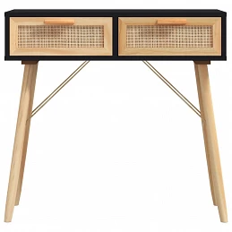 Acquista Tavolo Consolle Nero 80x30x75cm Massello Pino e Rattan Naturale con riferimento GHV-345625 della ditta GARDENHOME