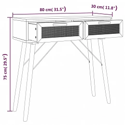 Acquista Tavolo Consolle Nero 80x30x75cm Massello Pino e Rattan Naturale con riferimento GHV-345625 della ditta GARDENHOME