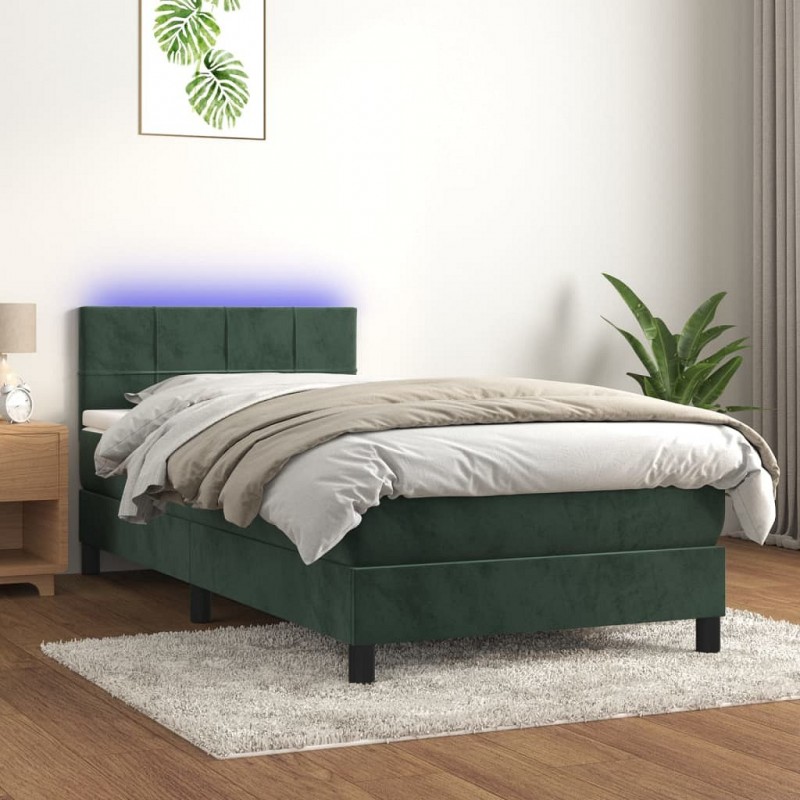 Acquista Letto a Molle con Materasso e LED Verde Scuro 90x200cm Velluto con riferimento GHV-3134384 della ditta GARDENHOME