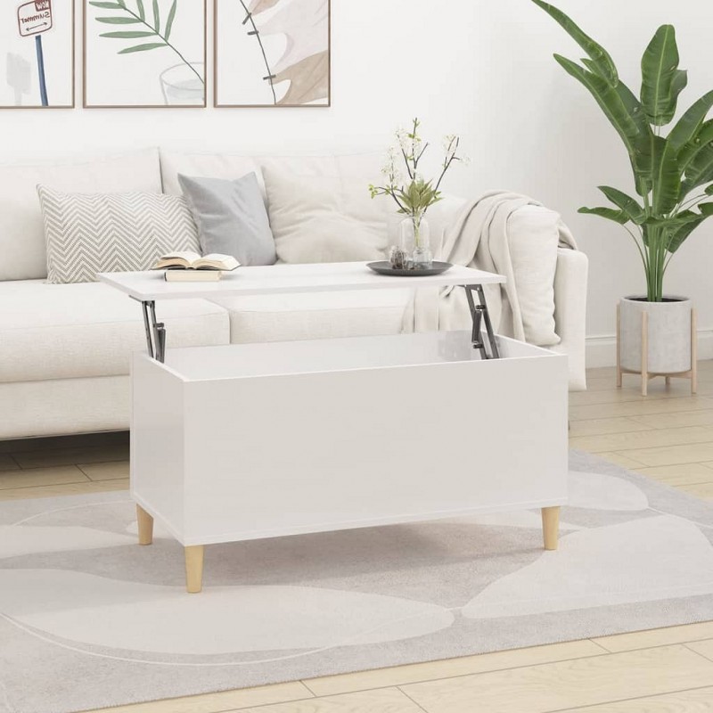 Acquista Tavolino Salotto Bianco Lucido 90x44,5x45 cm Legno Multistrato con riferimento GHV-819582 della ditta 