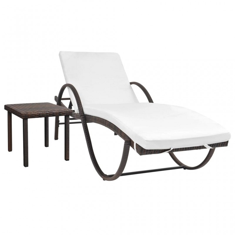 Acquista Lettino Prendisole con Cuscino e Tavolo in Polyrattan Marrone con riferimento GHV-42885 della ditta 