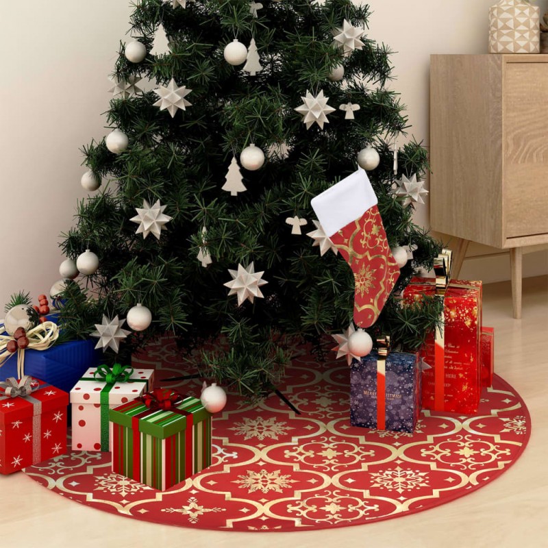 Acquista Gonna Albero Natale Raffinata con Calza Rosso Tessuto 90 cm con riferimento GHV-330275 della ditta 
