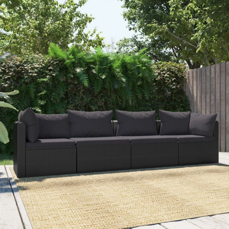Acquista Set Divani da Giardino 4 pz con Cuscini in Polyrattan Nero con riferimento GHV-46558 della ditta 
