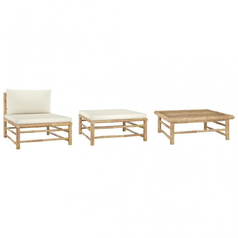 Acquista Set Divani da Giardino 3 pz con Cuscini Bianco Crema in Bambù con riferimento GHV-313142 della ditta 