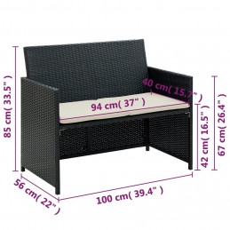 Acquista Divano da Giardino a 2 Posti con Cuscini in Polyrattan Nero con riferimento GHV-43910 della ditta 