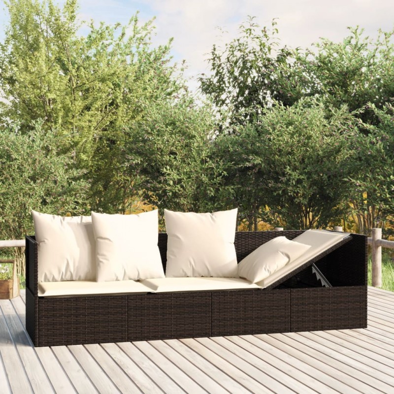 Acquista Lettino Prendisole da Esterno con Cuscini Marrone in Polyrattan con riferimento GHV-319563 della ditta 