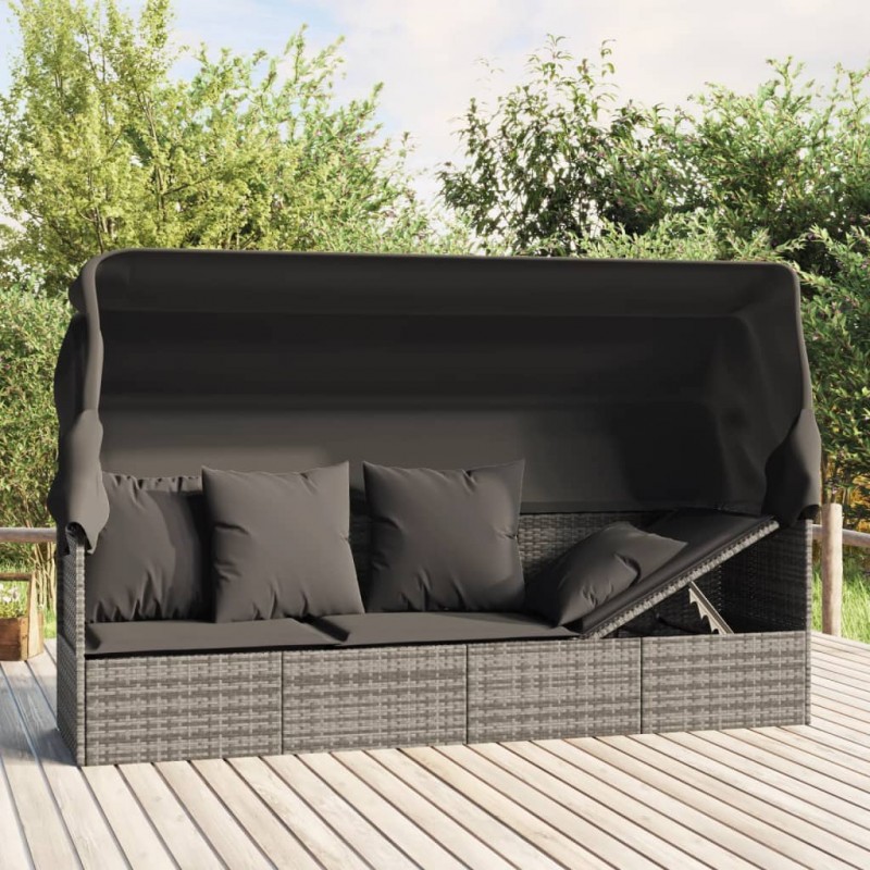 Acquista Lettino Prendisole Esterno Tetto e Cuscini Grigio Polyrattan con riferimento GHV-319568 della ditta 