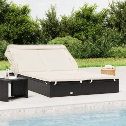 Acquista Lettino Doppio Tetto Pieghevole Nero 213x118x97cm in Polyrattan con riferimento GHV-319650 della ditta 