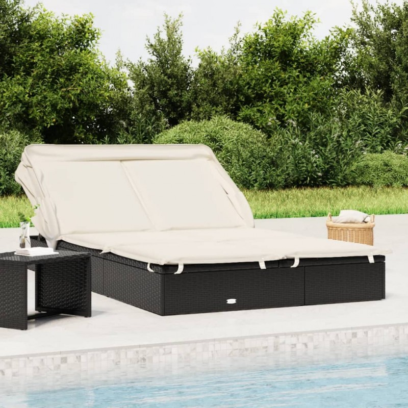 Acquista Lettino Doppio Tetto Pieghevole Nero 213x118x97cm in Polyrattan con riferimento GHV-319650 della ditta 