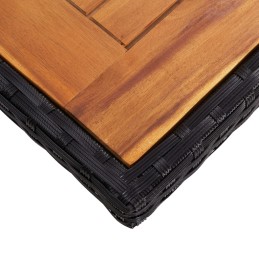 Tavolo Da Giardino VidaXL In Polyrattan E Legno Acacia, 70x38x42 Cm, Nero - Perfetto Per Terrazzo E Cortile
