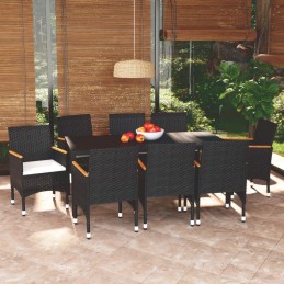 Acquista Set Pranzo da Giardino 9 pz con Cuscini in Polyrattan Nero con riferimento GHV-3095020 della ditta 