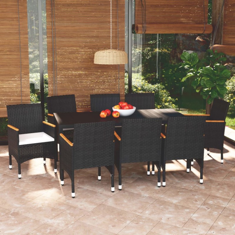 Acquista Set Pranzo da Giardino 9 pz con Cuscini in Polyrattan Nero con riferimento GHV-3095020 della ditta 