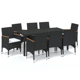 Acquista Set Pranzo da Giardino 9 pz con Cuscini in Polyrattan Nero con riferimento GHV-3095020 della ditta 