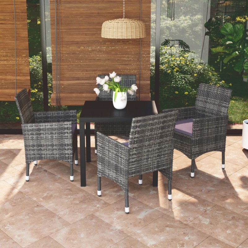 Acquista Set da Pranzo per Giardino 5 pz con Cuscini Polyrattan Grigio con riferimento GHV-3095022 della ditta 