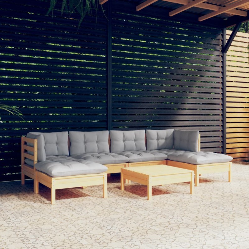 Acquista Set Divani da Giardino 7 pz con Cuscini Grigi Massello di Pino con riferimento GHV-3097084 della ditta 