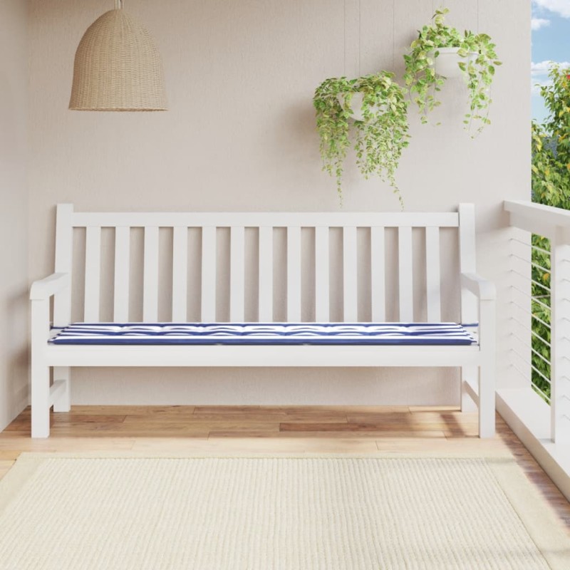 Acquista Cuscino Panca Giardino Righe Bianche e Blu 200x50x3 cm Tessuto con riferimento GHV-361201 della ditta 