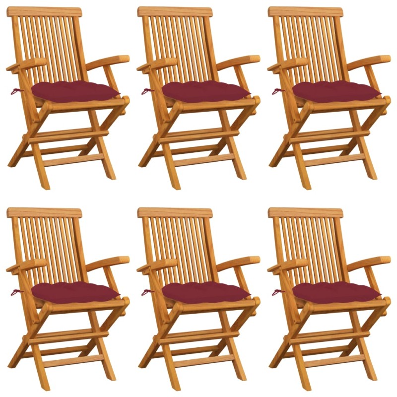 Acquista Sedie Giardino con Cuscini Rosso Vino 6 pz Legno Massello Teak con riferimento GHV-3062565 della ditta 