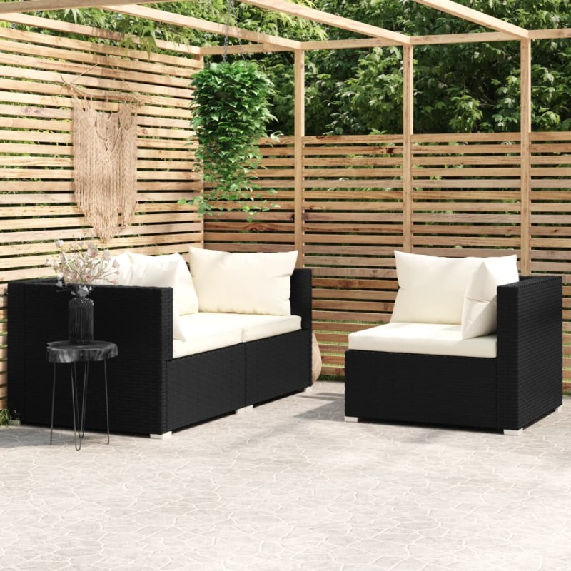 Acquista Set Divani da Giardino 3 pz con Cuscini in Polyrattan Nero con riferimento GHV-317494 della ditta 