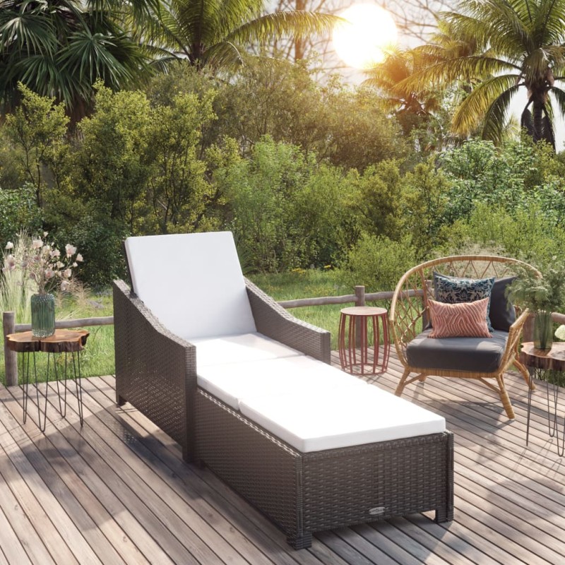 Acquista Lettino Prendisole con Cuscino Bianco Crema in Polyrattan Nero con riferimento GHV-317179 della ditta 