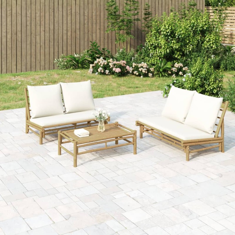 Acquista Panca da Giardino con Cuscini Bianco Crema in Bambù con riferimento GHV-363453 della ditta 