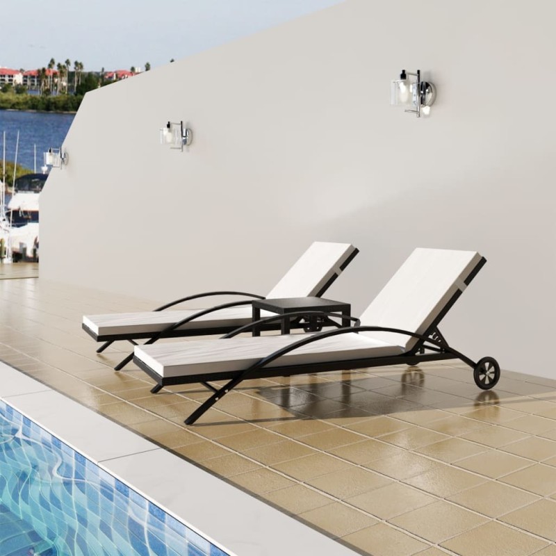 Acquista Lettini Prendisole con Tavolino in Polyrattan Nero con riferimento GHV-42491 della ditta 