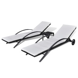 Acquista Lettini Prendisole con Tavolino in Polyrattan Nero con riferimento GHV-42491 della ditta 