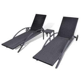 Acquista Lettini Prendisole con Tavolino in Polyrattan Nero con riferimento GHV-42491 della ditta 