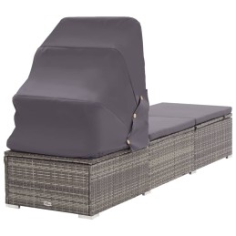 Acquista Lettino Prendisole con Tettuccio e Cuscino in Polyrattan Grigio con riferimento GHV-46248 della ditta 
